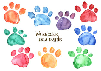 Set of watercolor animal footprints