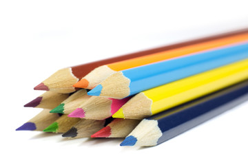 Macro Shot of Sharpened Colorful  Pencils Coming from Corner