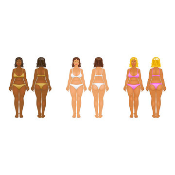 Fat and thin woman, vector illustration, normal, anorexia body