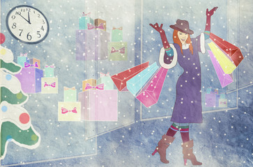 beautiful woman and Christmas shopping - 71689536