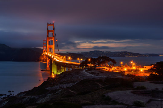 Night Illumination in Golden Gate bridge, San Francisco, CA