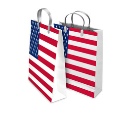 Two Shopping Bags opened and closed with USA flag. Retail busine