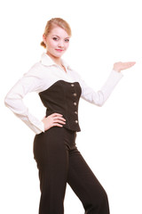 Obraz premium Ad. Businesswoman showing blank copy space