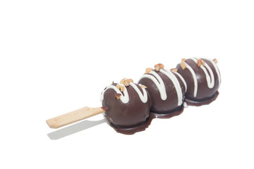 Bread coated with chocolate on white