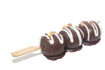 Bread coated with chocolate on white