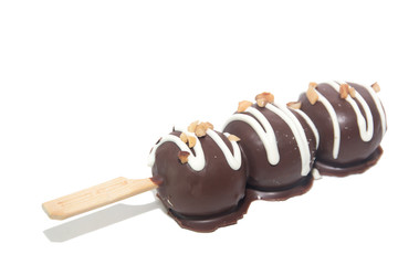 Bread coated with chocolate on white