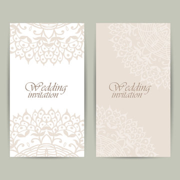 Vertical wedding invitation card with lace ornament