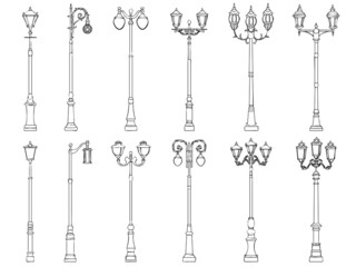 Set of vector illustrations of lamppost.