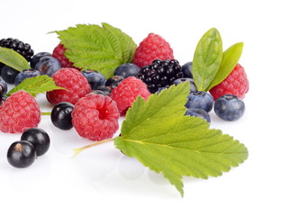 Assortment of various berries isolated white