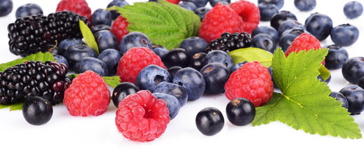 Assortment of various berries isolated white