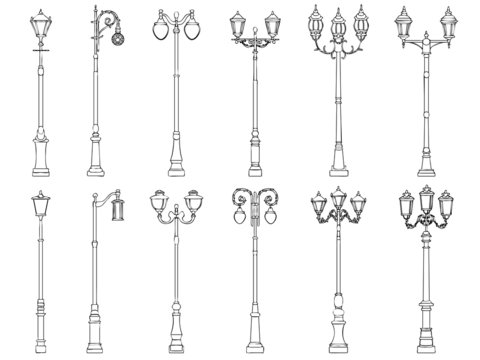 Set of vector illustrations of lamppost.