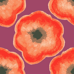 Seamless pattern with red retro flower watercolor. Vector illust