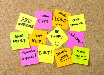 Group of New year Resolutions Post it notes variety colors