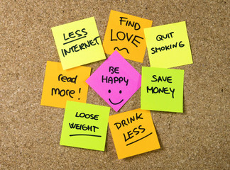 Group of New year Resolutions Post it notes variety colors