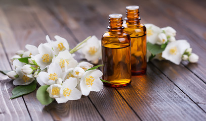 Fototapeta na wymiar Essential aroma oil with jasmine