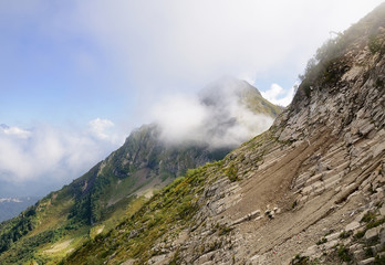 Mountain top in the clouds.