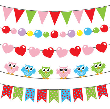 flags owls hearts banners
