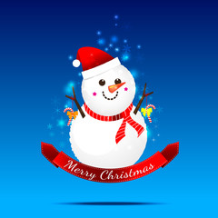 Christmas snow man on the dark blue background