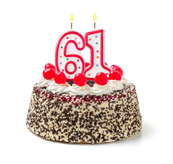 Geburtstagstorte mit brennender Kerze Nummer 61