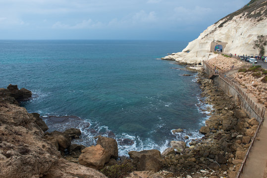 Rosh HaNikra bay and the railway tunnel entrance