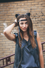 Bad sexy woman with leather cat ears