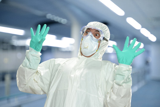 Scientist In Full Protective Hazmat Suit