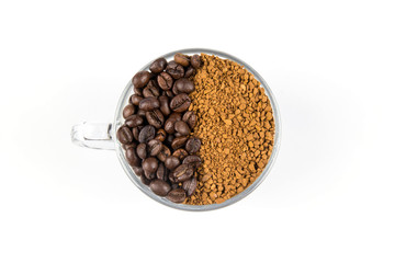 Ground coffee and beans