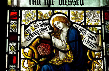 Mary Magdalene in stained glass - obrazy, fototapety, plakaty
