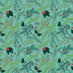 Seamless Tileable Christmas Holiday Floral Background Pattern - 