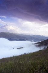 evening mountain plateau landscape (Carpathian, Ukraine)