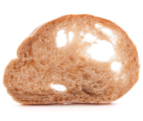 Slice of fresh ciabatta bread isolated on white background cutou