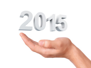 hand hold New Year 2015 on white background