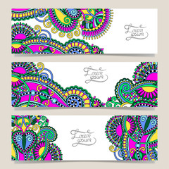 Set of three horizontal banners with decorative ornamental flowe