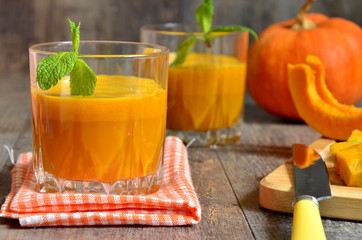 Pumpkin juice in a glass.