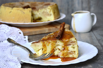 Apple pie with cinnamon and caramel sauce.