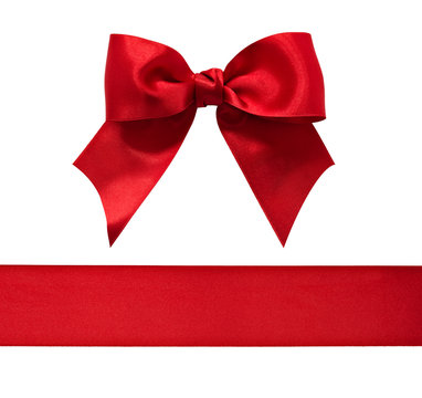 Red satin bow and ribbon isolated on white background