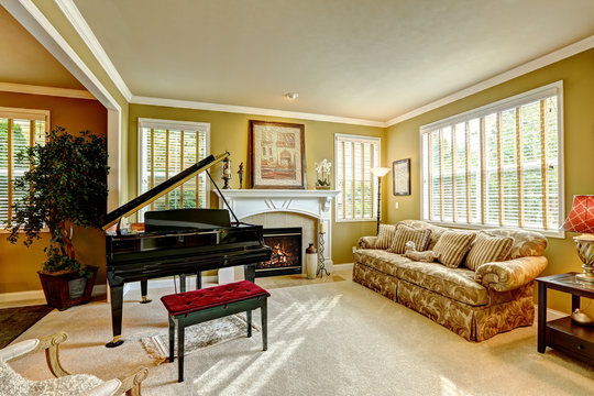 Luxury family room with grand piano