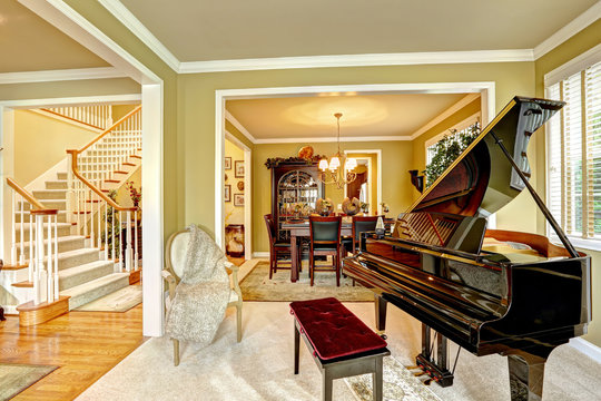 Luxury family room with grand piano