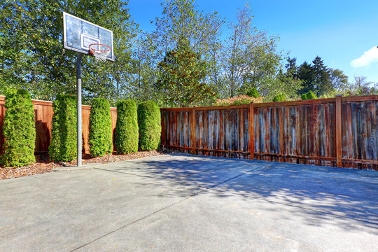 Backyard with basketball court