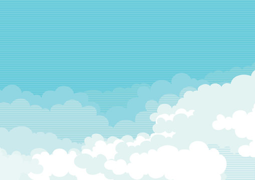 Cloudscape. Vector  background of blue sky at retro style