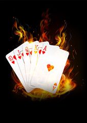 the cards are burning with fire background vector