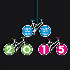 colorful new year 2015 design with bicycle theme vector