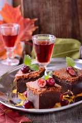 brownie slices with cranberries, food closeup