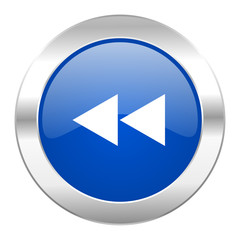 rewind blue circle chrome web icon isolated