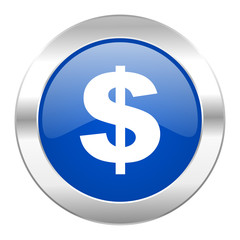Obraz premium dollar blue circle chrome web icon isolated