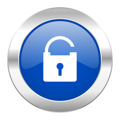 padlock blue circle chrome web icon isolated
