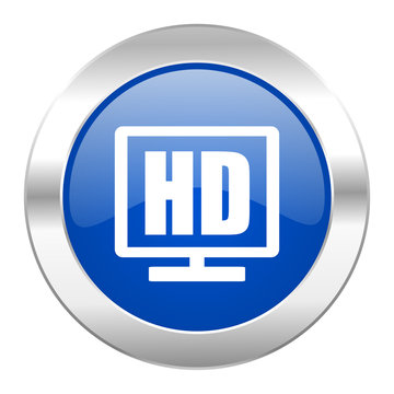 hd display blue circle chrome web icon isolated