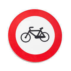 Bicycles traffic is prohibited, road sign isolated on white