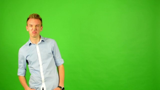 man - green screen - portrait - man is amazed (surprised)
