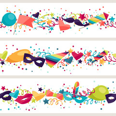 Naklejka premium Celebration seamless pattern with carnival icons and objects.